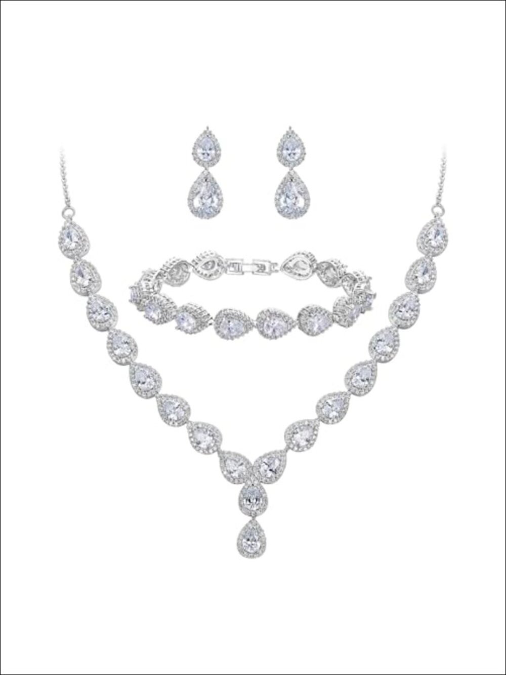 Wedding Jewelry Set for Women Cubic Zirconia Necklace Bracelet Earrings Bridal